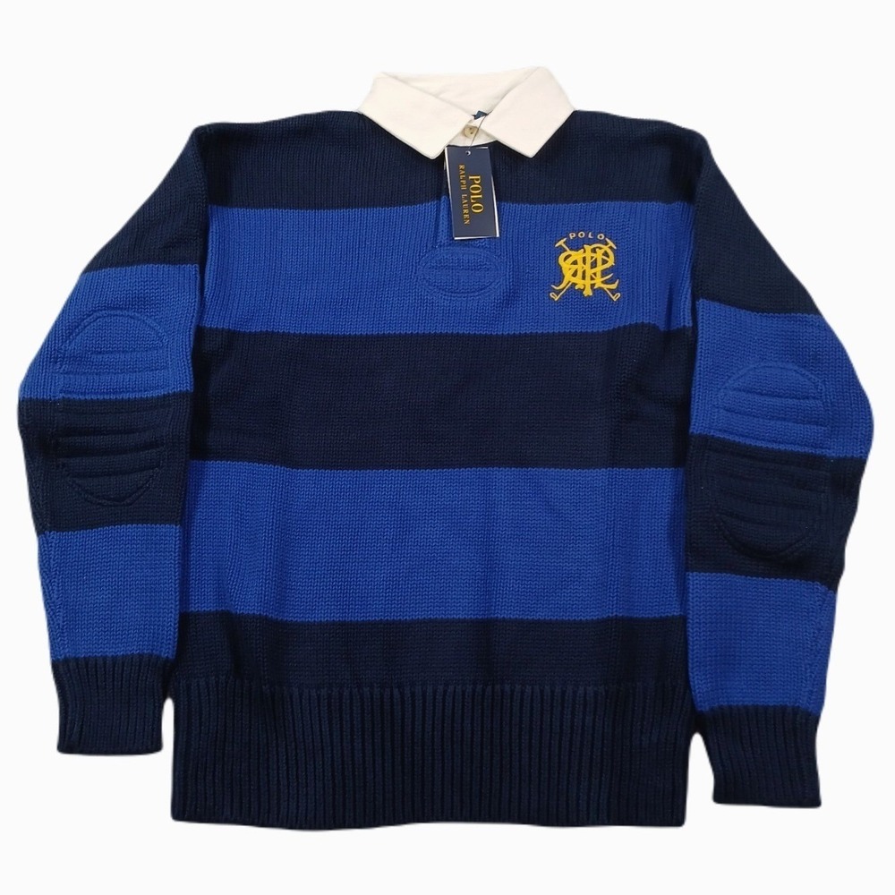 Polo Ralph Lauren Striped Rugby Sweater Mens XS Royal Combo Cotton $298 NEW - Picture 1 of 12
